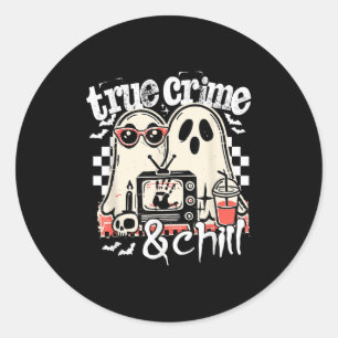 Sticker Rond True Crime et Chill Drôle d'Halloween, Gentil Fant