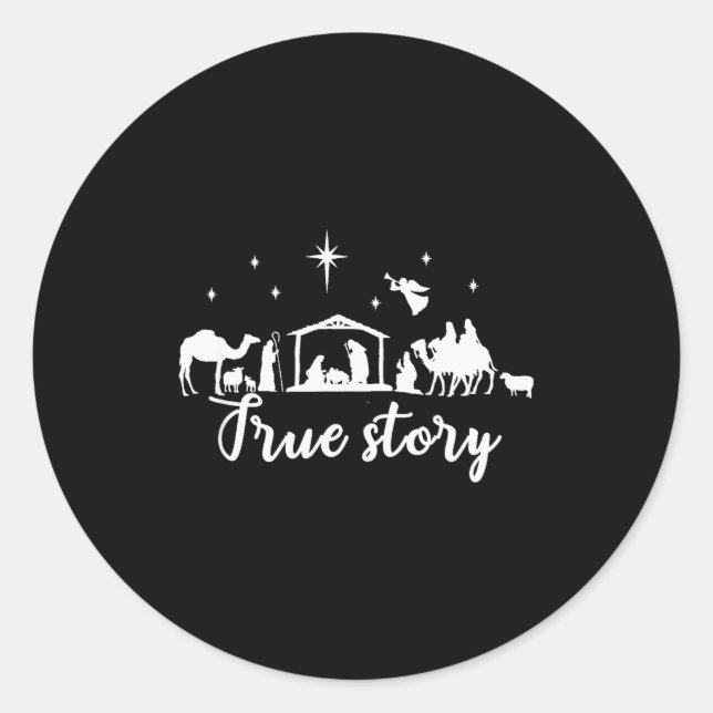 Sticker Rond True Story Christmas Gift Religious Nativity Scene (Devant)