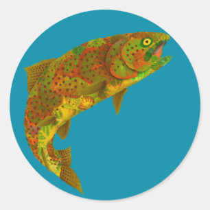 Sticker Rond Truite arc-en-ciel feuille Aspen 6