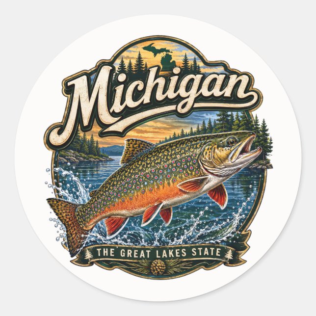 Sticker Rond Truite du Michigan Grands Lacs (Devant)