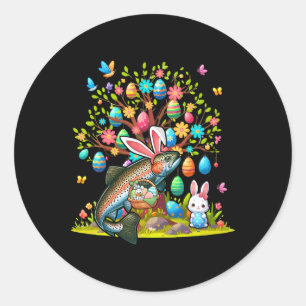 Sticker Rond Truite Poisson lapin Oeufs de Pâques Cute Costume
