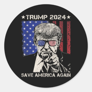 Sticker Rond Trump 2024 Sauvez l'Amérique à nouveau drapeau amé