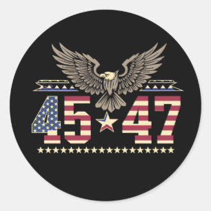 Sticker Rond Trump 45 47 Drapeau d'aigle américain Vintage