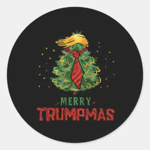 Sticker Rond Trump amusant Trump Joyeux Trumpmas Noël Arbre de