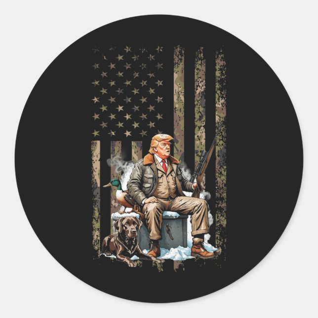 Sticker Rond Trump avec canard canard sauvagine chasse Camo Pré (Devant)