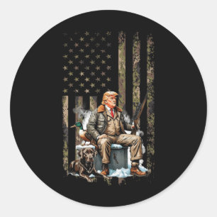 Sticker Rond Trump avec chien canard chasse au gibier d'eau cam