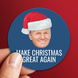 Sticker Rond Trump avec Santa Hat - Rendre Noël magnifique