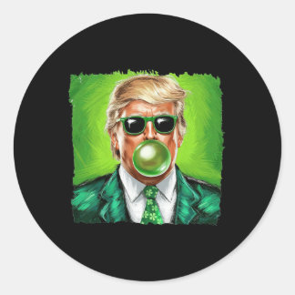 Sticker Rond Trump Blowing Bubble Gum St. Patrick's Day Green S