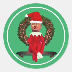 Sticker Rond Trump comme un elfe de Noël laid