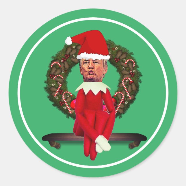 Sticker Rond Trump comme un elfe de Noël laid (Devant)