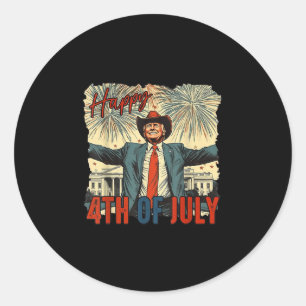 Sticker Rond Trump Cowboy Joyeux 4 juillet fête de l'indépendan