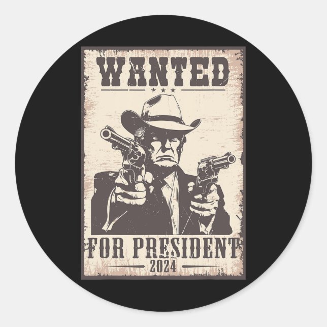 Sticker Rond Trump Cowboy Recherché Aux États-Unis Président 20 (Devant)