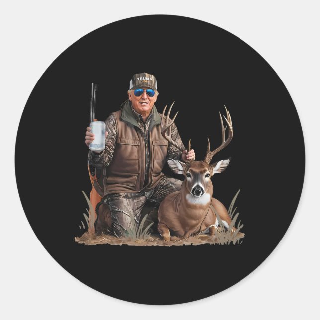 Sticker Rond Trump Deer Hunter Donald Trump Old School Camoufl (Devant)