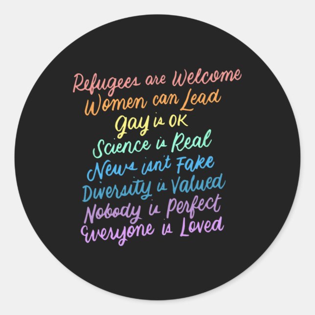 Sticker Rond Trump Diversité Science Réfugiés Aimer les femmes  (Devant)