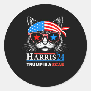 Sticker Rond Trump Est Un Scab Vote Harris Vheimer Cat Lady