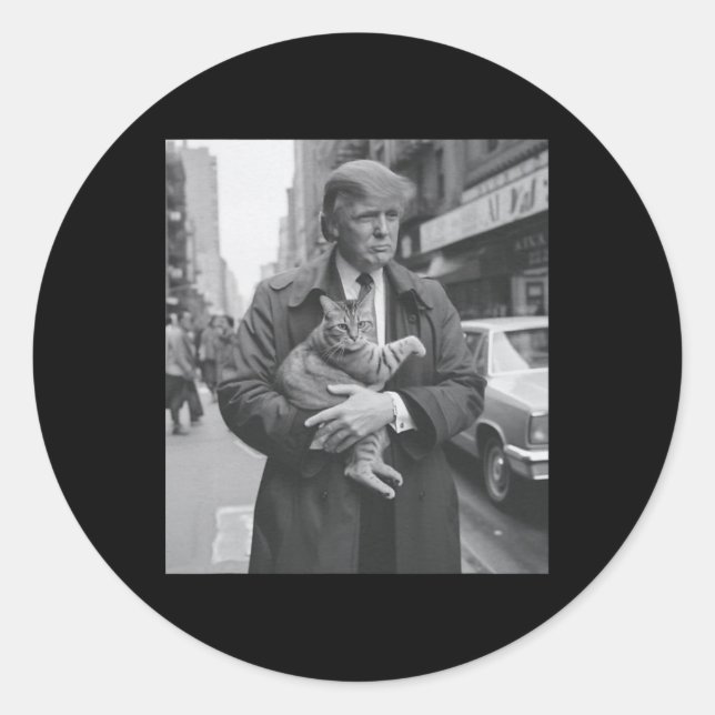 Sticker Rond Trump Et Chat Drôle (Devant)