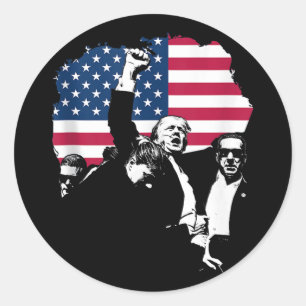 Sticker Rond Trump Fight For America Gulf Map Drapeau américain