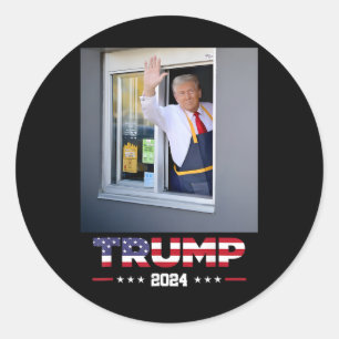 Sticker Rond Trump fonctionne dans un drive-through Trump serva