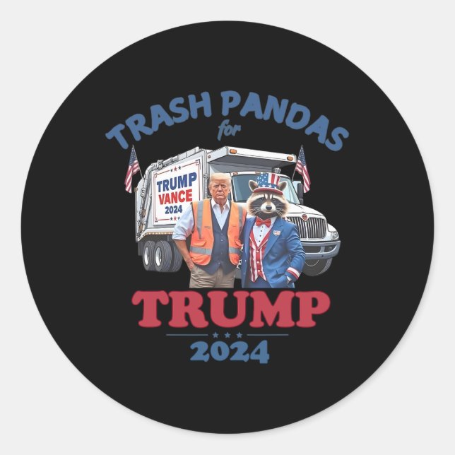 Sticker Rond Trump Garbyge Trash Pandas For Trump 2024 (Devant)