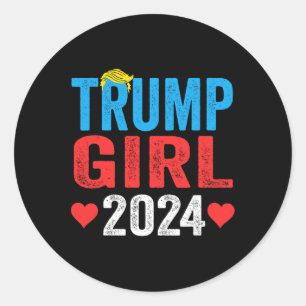 Sticker Rond Trump Girl 2024 Mignonne Trump Drapeau Femmes fill