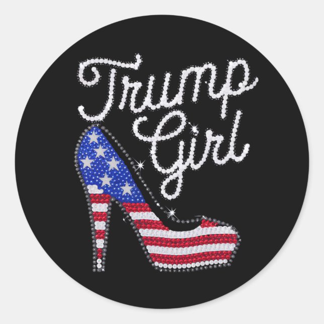 Sticker Rond Trump Girl High Heel Drapeau américain Bling Patri (Devant)