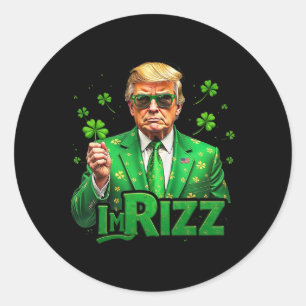 Sticker Rond Trump I'm Rizz St Patrick's Day Lucky Shamrock Irl