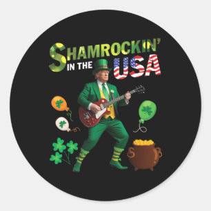 Sticker Rond Trump Jouant De La Guitare Shamrockin Aux États-Un