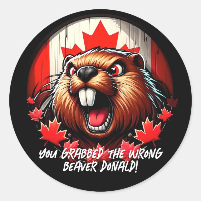 Sticker Rond Trump, le Canadien "Mauvais Castor Donald" (Devant)