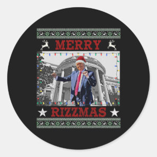 Sticker Rond Trump Merrry Rizzmas Drôle Humoristique Danse Trum