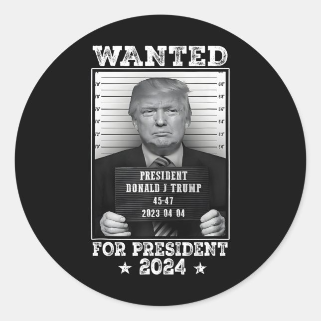Sticker Rond Trump Mug Tiré Recherché Aux États-Unis Président  (Devant)