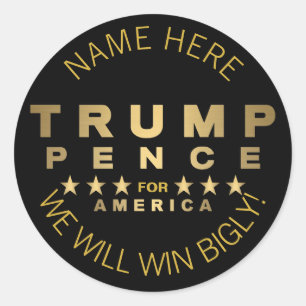 Sticker Rond Trump Pence Gold Tone Ajouter Votre Nom Fun Bigly
