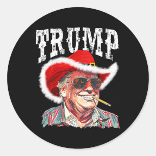 Sticker Rond Trump Père Noël Chapeau de Cowboy Noël Texas Weste