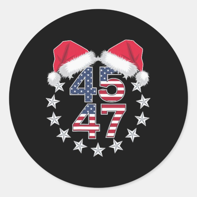 Sticker Rond Trump Retour 45 47 Président Usa Santa Hat Christ (Devant)