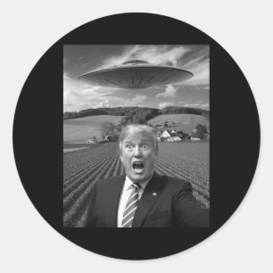 Sticker Rond Trump Selfie avec un alien Ufo Drôles de cadeaux T