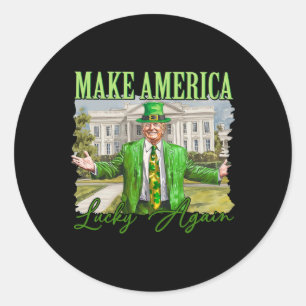 Sticker Rond Trump Shamrock Faire à nouveau l'Amérique chanceus