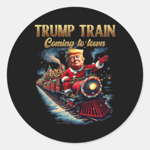 Sticker Rond Trump Train Arrive À La Ville Drôle Noël Père Noël