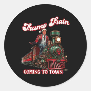 Sticker Rond Trump Train Noël Arrive À La Ville Père Noël Trump