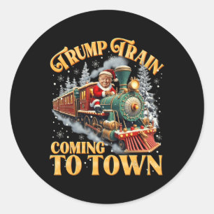 Sticker Rond Trump Train Noël Arrive À La Ville Père Noël Trump