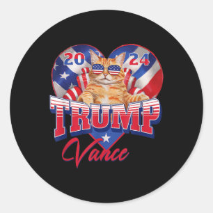 Sticker Rond Trump Vance 2024 Cat Heart Président politique amé