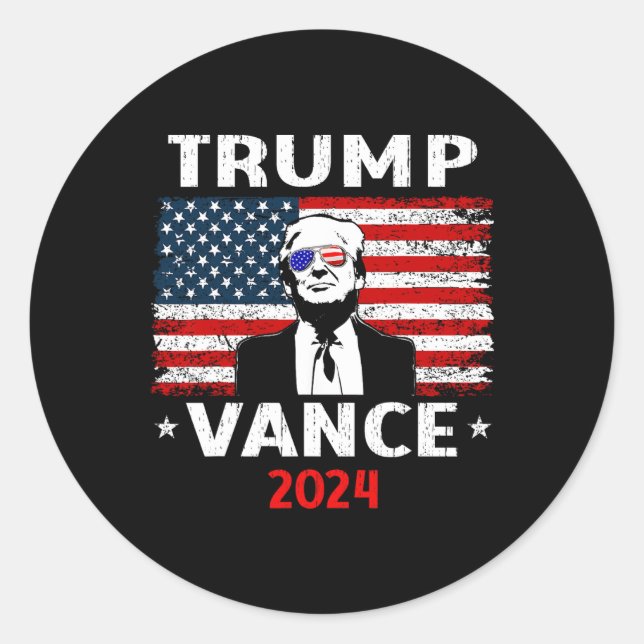 Sticker Rond Trump Vance 2024 Vp Vice-Président Usa Drapeau (Devant)