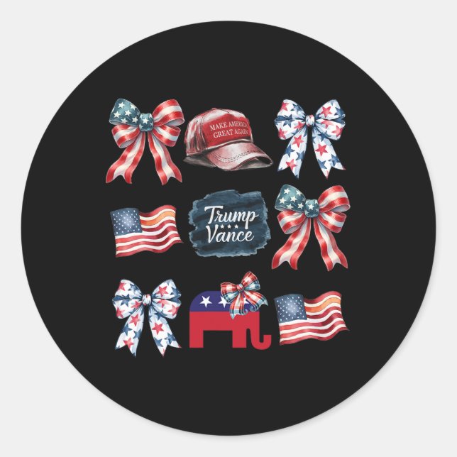 Sticker Rond Trump Vance Bow Coquette Vote Présidentiel 2024 El (Devant)
