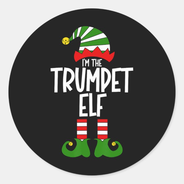 Sticker Rond Trumpet Elf Xmas Music Instrument Matching Christm (Devant)