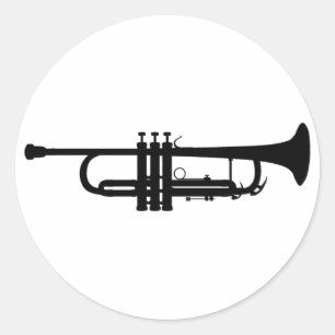 Sticker Rond Trumpet Silhouette, instrument de musique en laito