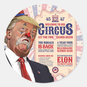 Sticker Rond Trump's Clown Show Circus - Design Poster vintage