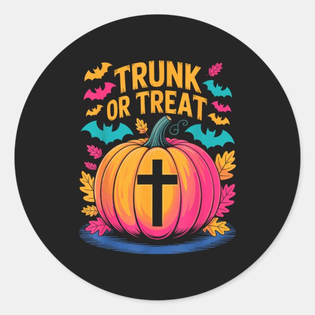Sticker Rond Trunk Or Treat Halloween Costume Christian Pumpkin (Devant)