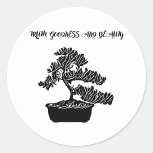 Sticker Rond Truth Goodness Beauté Abstrait Bonsai Tree citatio