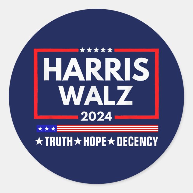 Sticker Rond Truth Hope Decency Harris Walz 2024 (Devant)