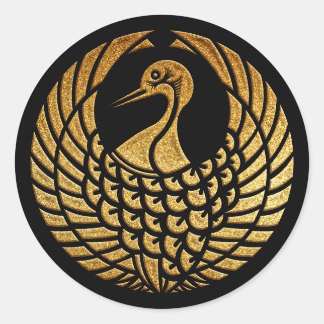 Sticker Rond Tsuru no Maru Kamon en Sceau d'or (Devant)