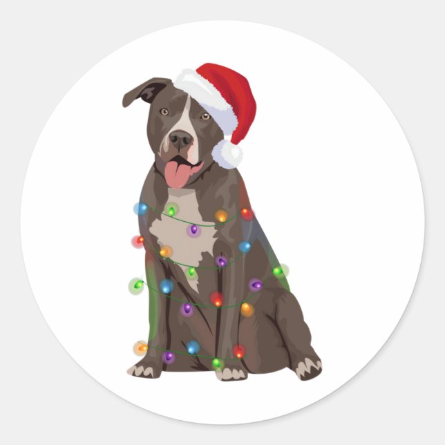 Sticker Rond Ttie Tbull Christmas Lights Xmas Dog Lover  (Devant)