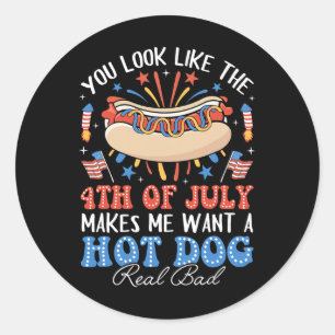 Sticker Rond Tu As L'Air Du 4 juillet Hot Dog Hommes Américains